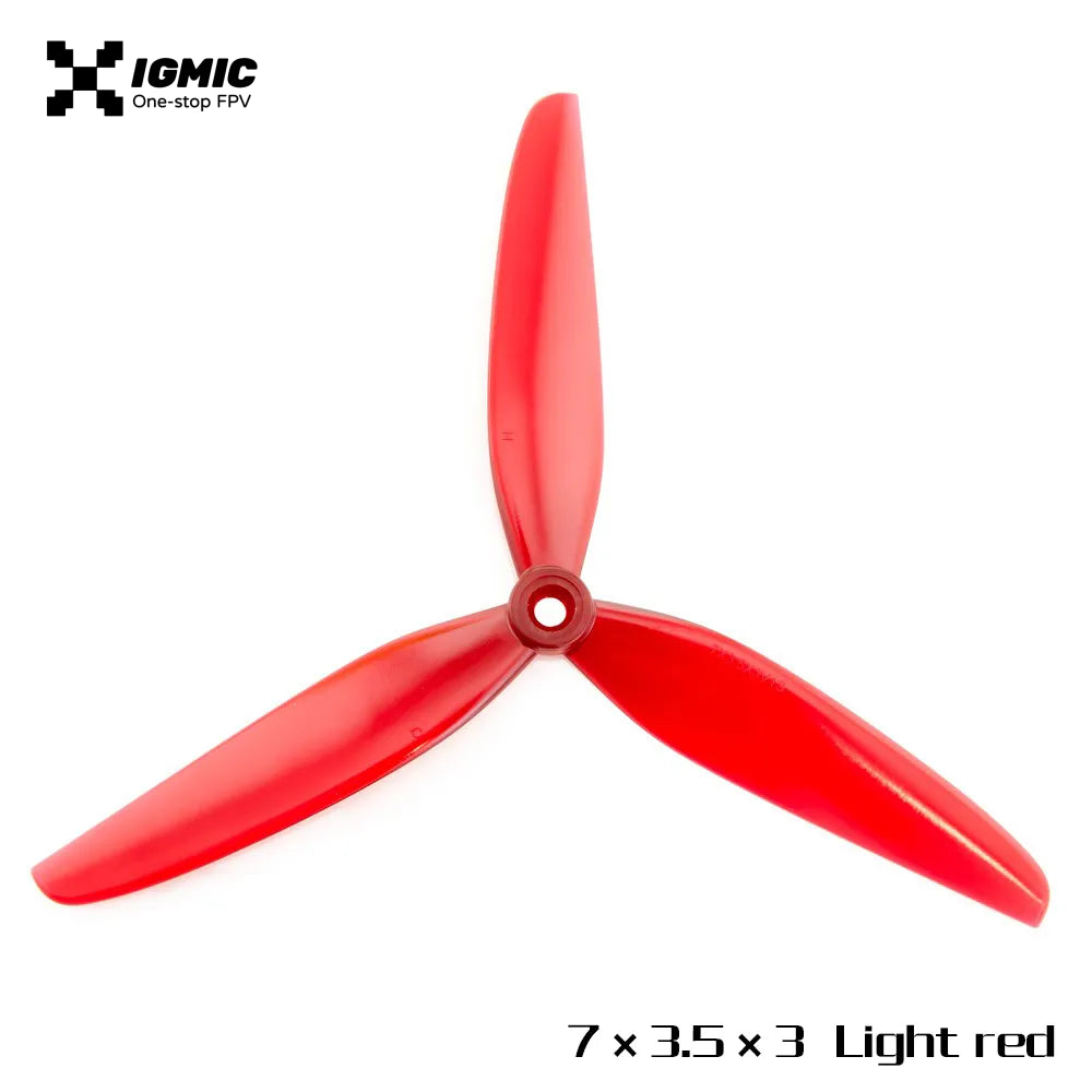 IGMIC 7X3.5X3V1S (2CW+2CCW) inch Tri-Blade Propeller for RC FPV Drone Quadcopter-(light red and black)Poly Carbonate