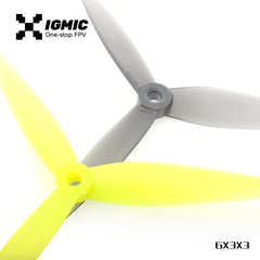 IGMIC Helical Tri-Blade Propeller for FPV Drone 6X3X3 (2CW+2CCW)- (Grey and bright yellow) Poly Carbonate